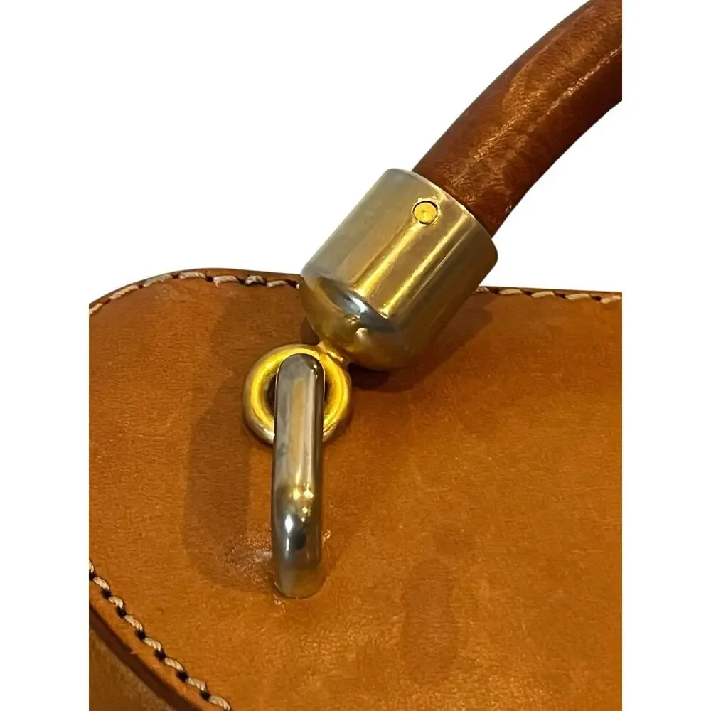 CELINE Brown Leather Satchel Purse bag Top Handle Vanity Macadam Vintage